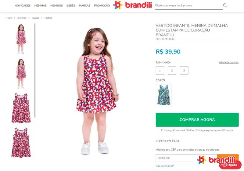 print de uma página de produtos da brandilli