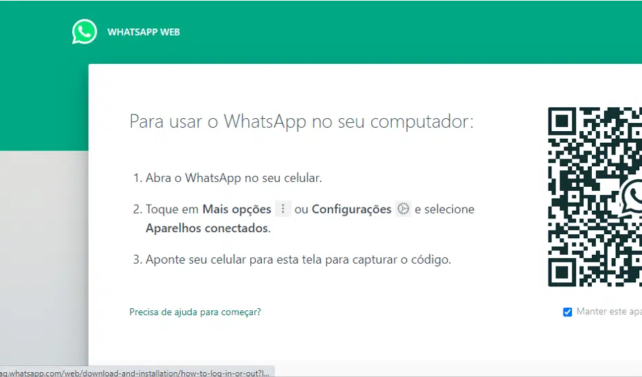 Imagem de autenticação do whatsapp web