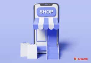 design digital representando uma entrada de uma loja na tela de um celular