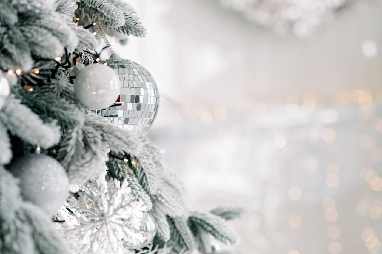 arvore de natal branca com bolas pratas