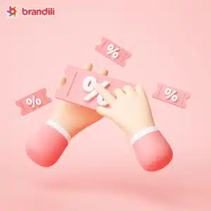 mãos 3d segurando cupons de descontos em um fundo vermelho coral